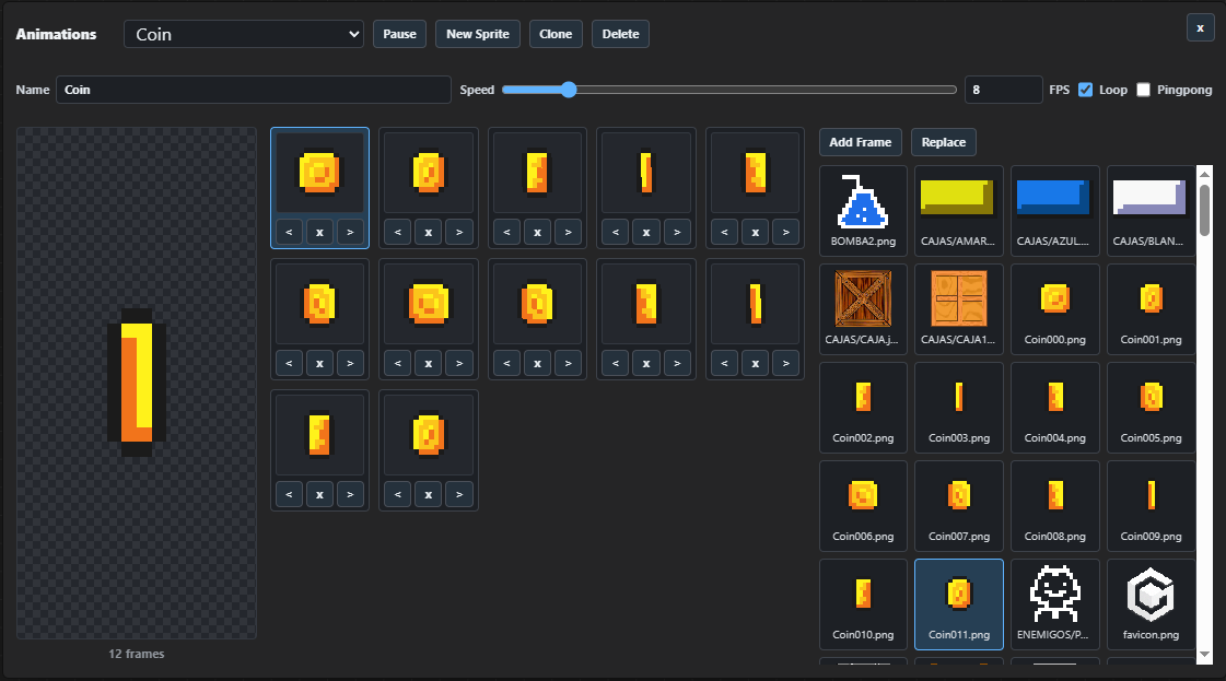 Editor de animaciones de GameCrom 2D Studio